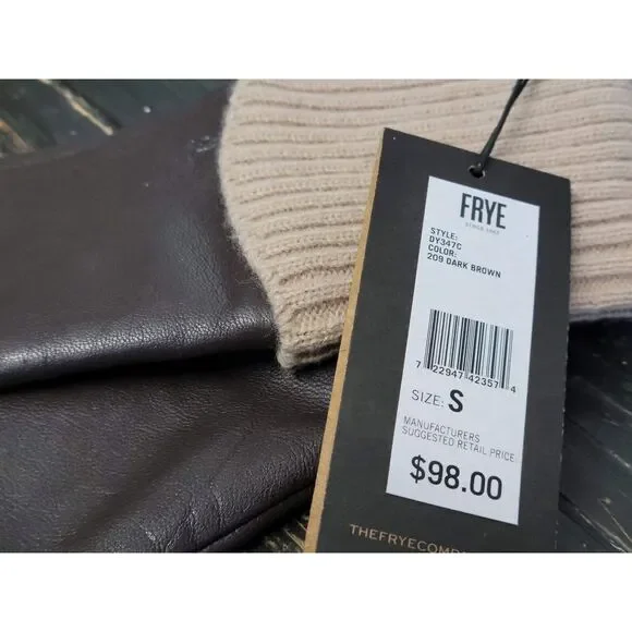 Frye DY347C Dark Brown Leather Knit Double Cuff Driving Gloves Women S - Picture 3 of 3